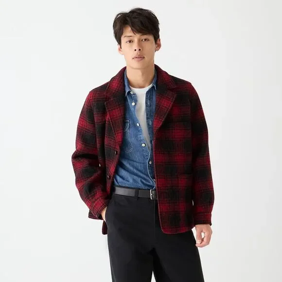 J.Crew Limited-Edition Ludlow Overcoat English Wool Black Red Plaid M Medium NEW